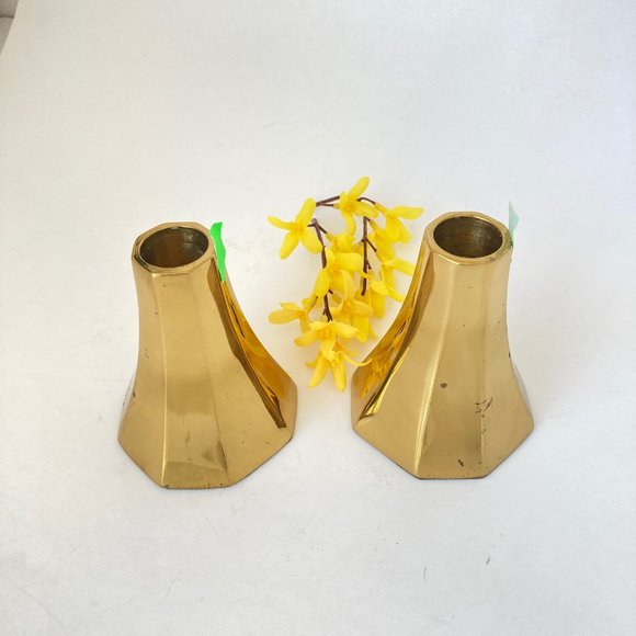 MCM Taper Candlestick Holders of Heavy Polished Brass Minimalistic Danish Design - Picture 13 of 16